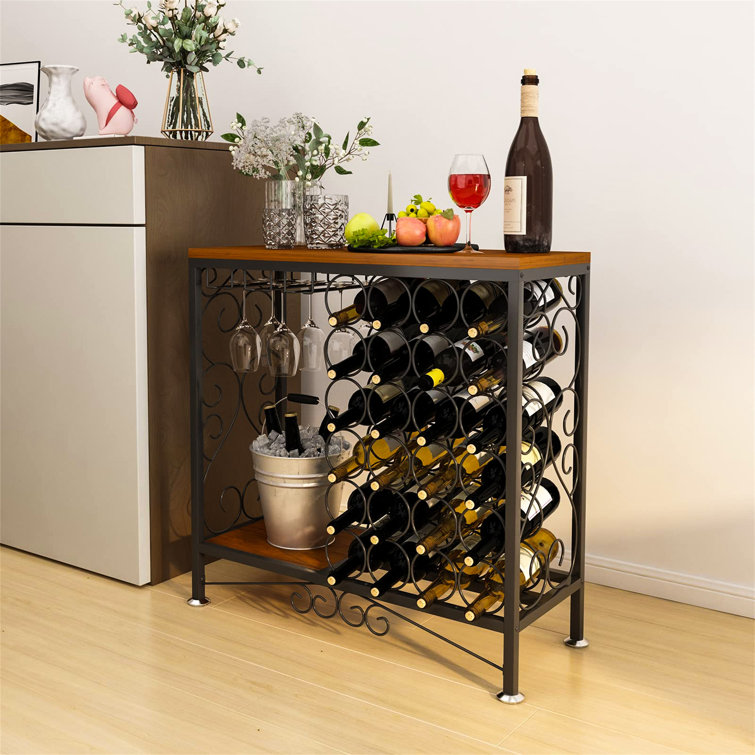 Borough Wharf Colo 24 Bottle Floor Wine Bottle & Glass Rack in Black